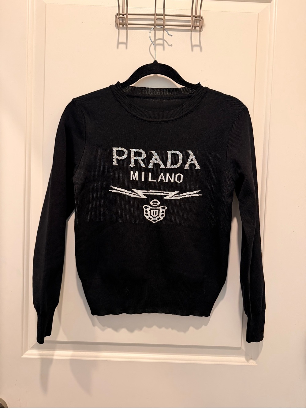 Prada Milano Logo Crystal
Embellished Crewneck
Sweater Black Size S